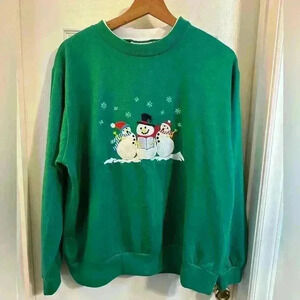 Vintage Ugly Holiday Sweater Snowmen Madison Taylor Size XL Green White Collar